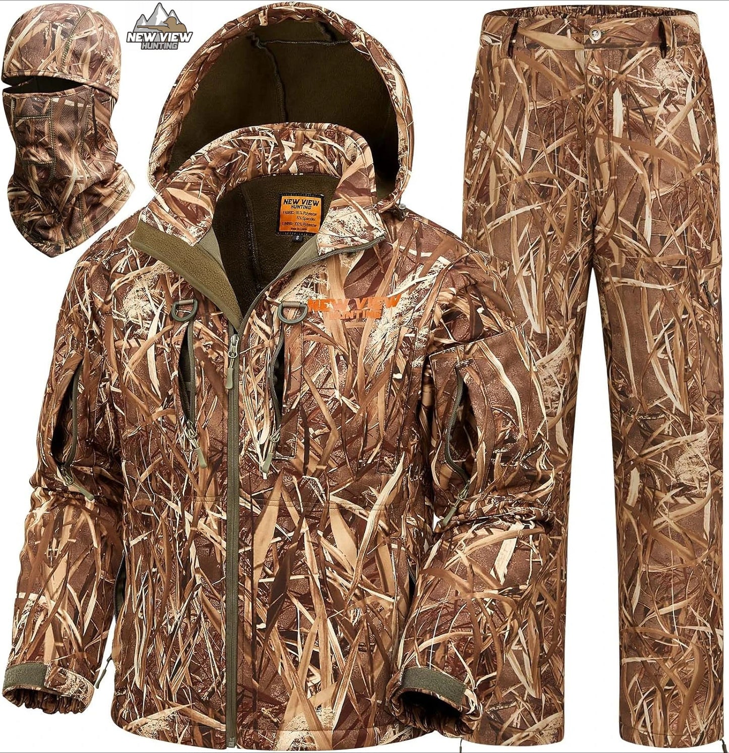 NEW VIEW Camo Hunting Clothes for Men, Quiet Warm Fleece Lining, Cold Weather Deer Hunting Jacket and Pants with Face Mask